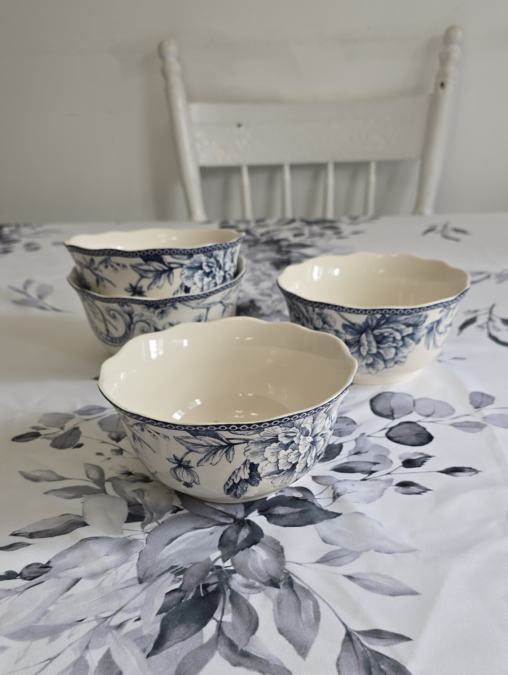 NWOT 222 Fifth Set Of 4 Adelaide Blue Fine China Soup Cereal Bowls Porcelain
